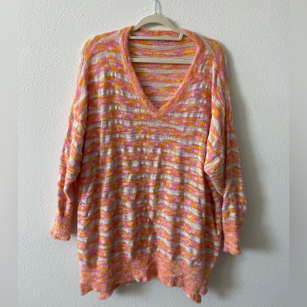 Free People Multicolor V-Neck Sweater Women’s XS Oversized Fall Soft Fluffy